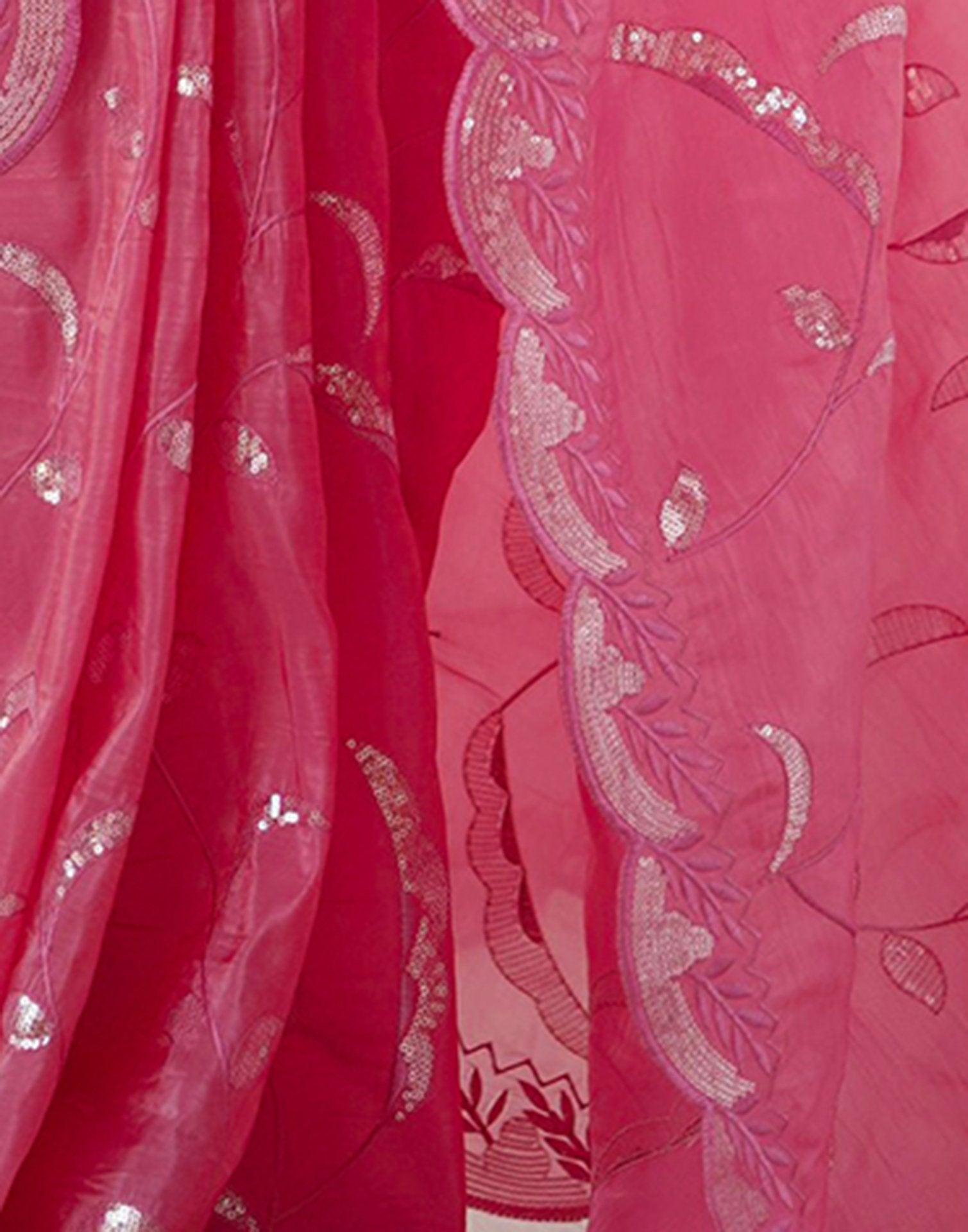 Pink Tissue Silk Sequence Embroidery Saree