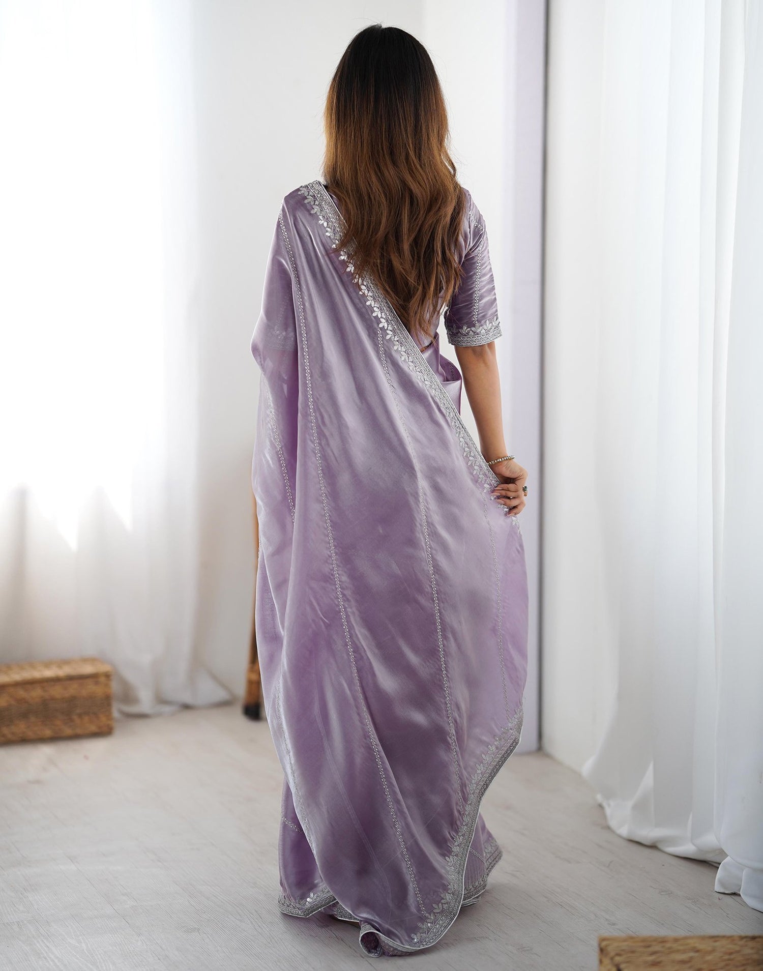 Dusty Light Purple Tissue Silk Sequence Embroidery Saree