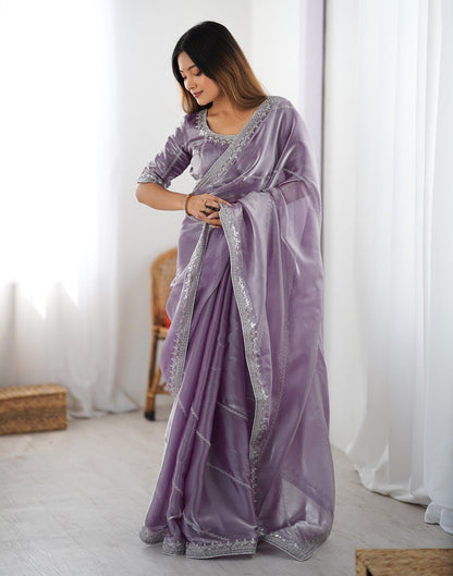 Dusty Light Purple Tissue Silk Sequence Embroidery Saree