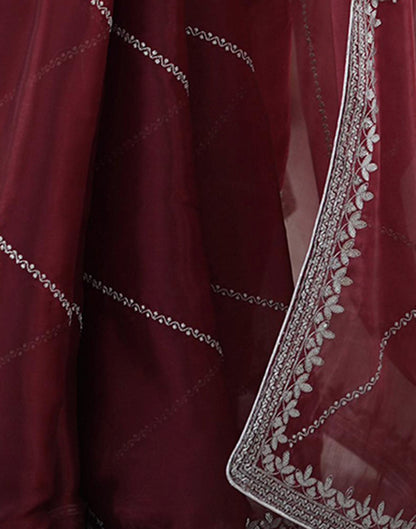 Maroon Tissue Silk Sequence Embroidery Saree