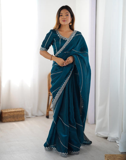 Blue Tissue Silk Sequence Embroidery Saree