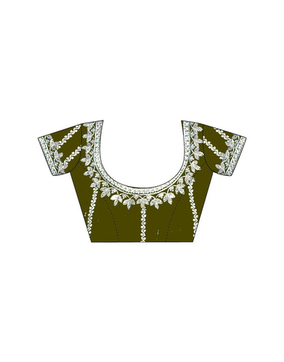Olive Green Tissue Silk Sequence Embroidery Saree