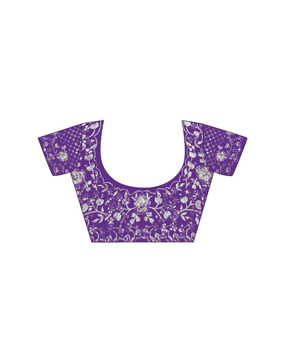Purple Organza Embroidery Lace Saree