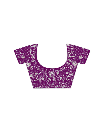 Wine Organza Embroidery Lace Saree