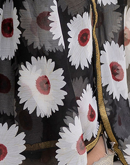 Black Chiffon Floral Printed Saree