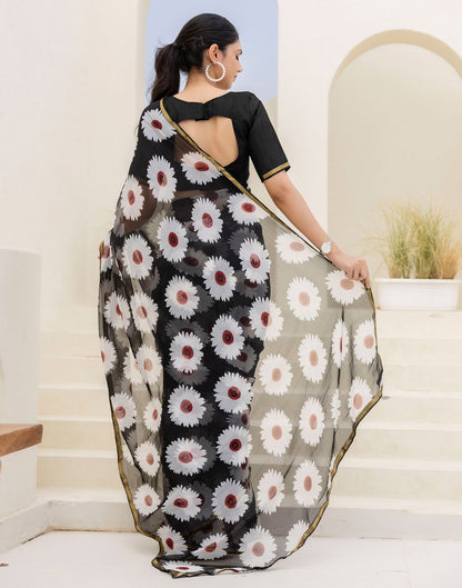 Black Chiffon Floral Printed Saree