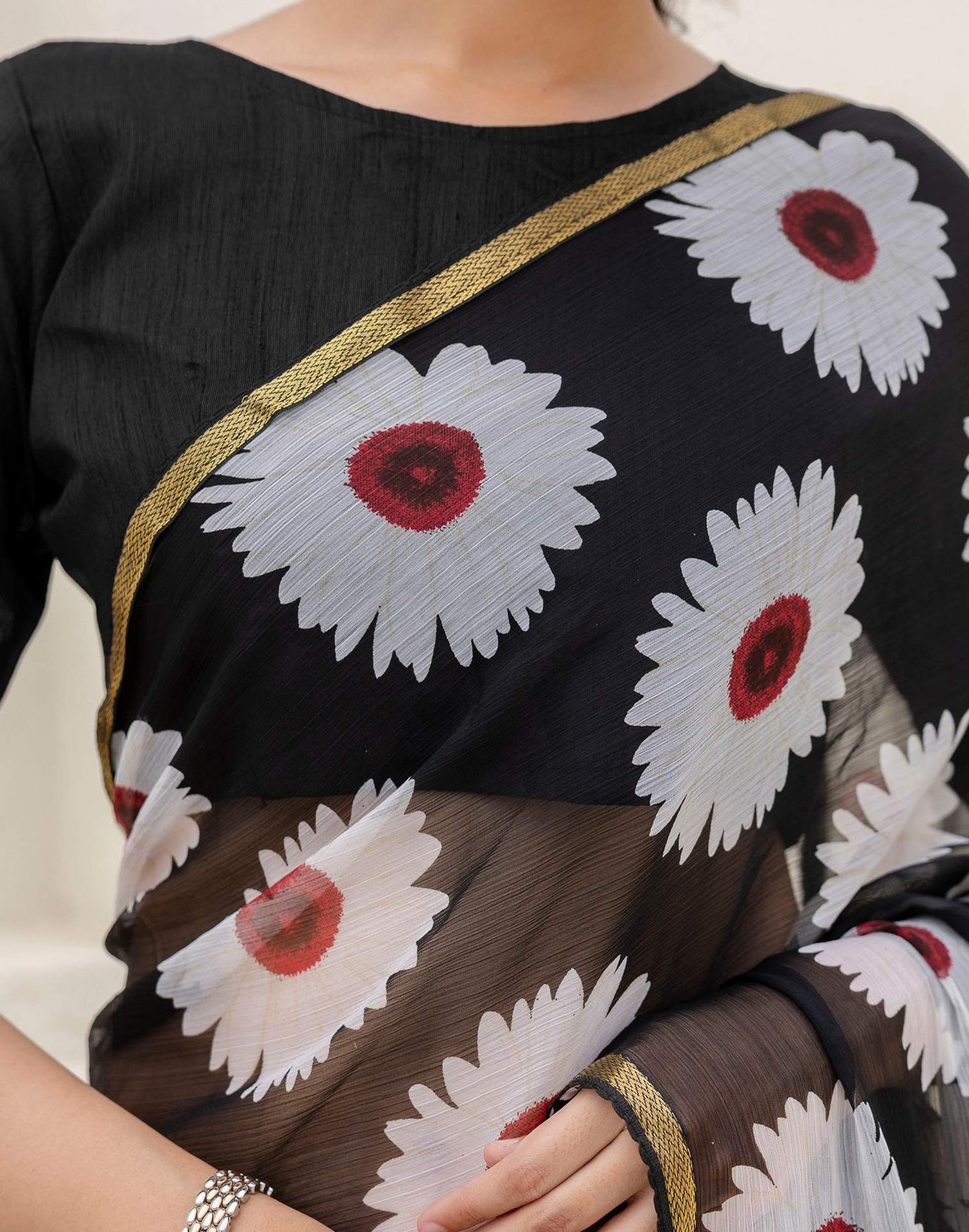 Black Chiffon Floral Printed Saree