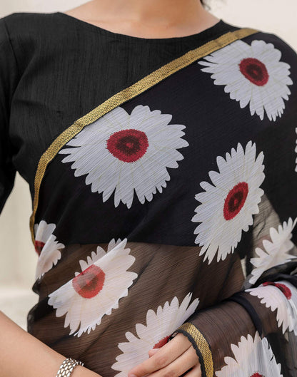 Black Chiffon Floral Printed Saree