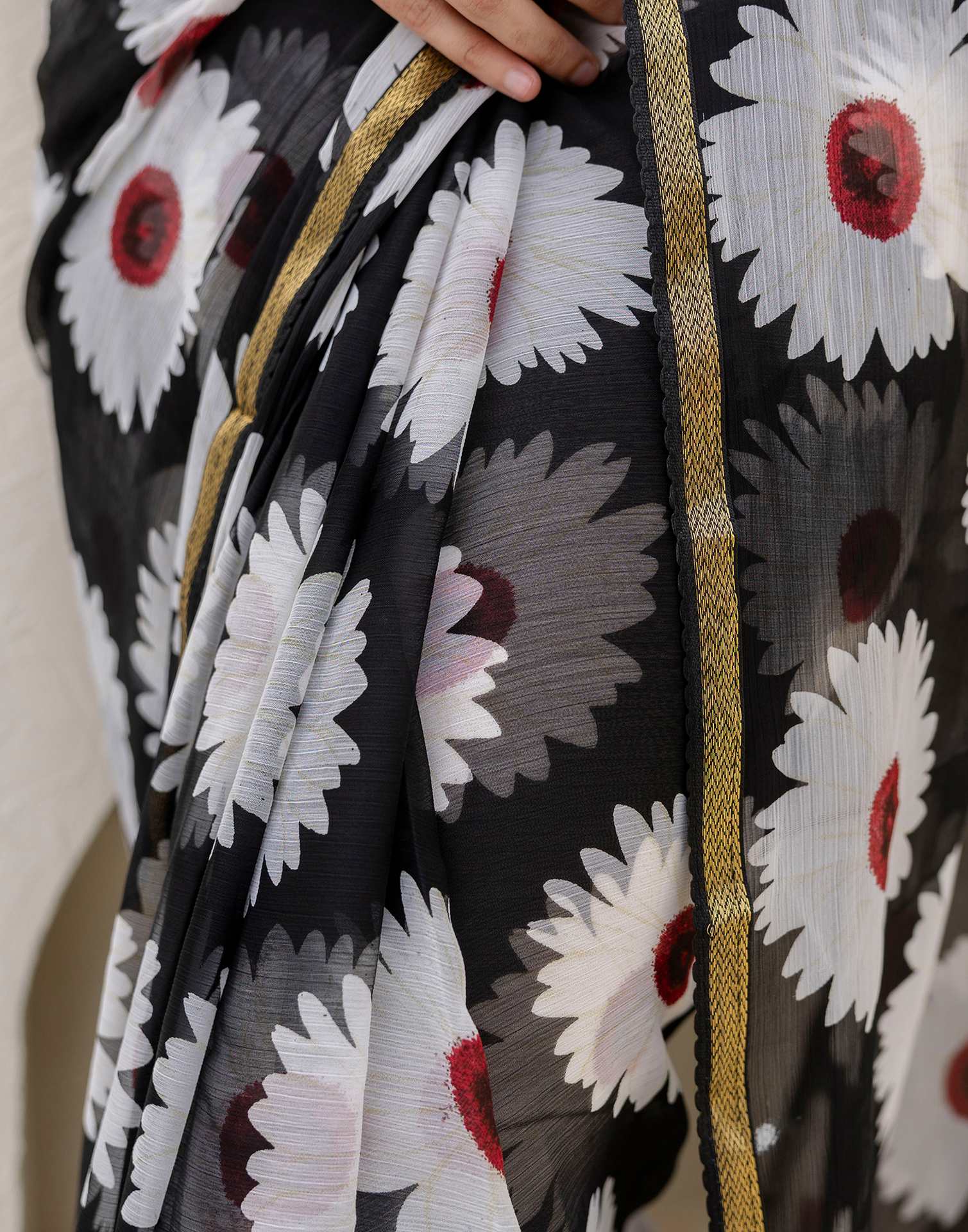 Black Chiffon Floral Printed Saree