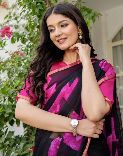 Black Chiffon Floral Printed Saree
