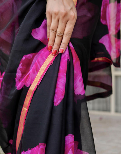 Black Chiffon Floral Printed Saree