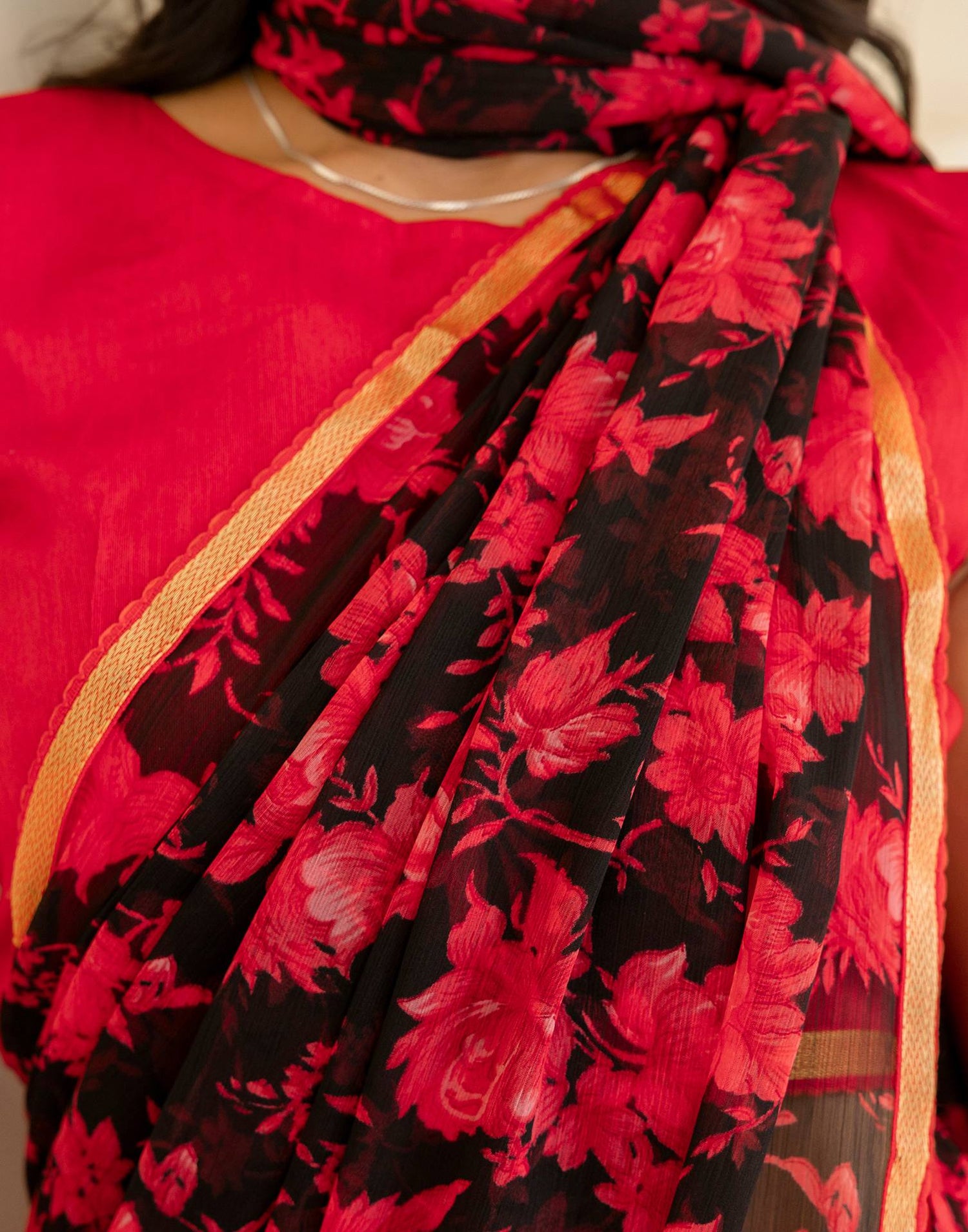 Black Chiffon Floral Printed Saree