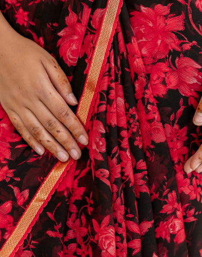 Black Chiffon Floral Printed Saree