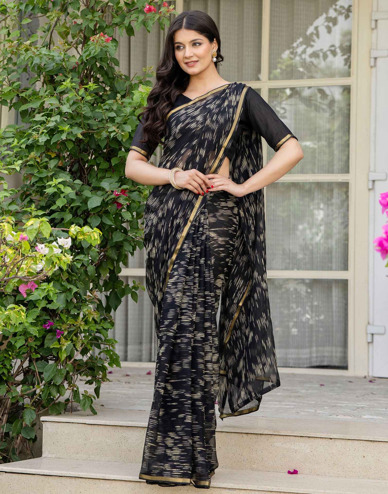 Black Chiffon Printed Saree