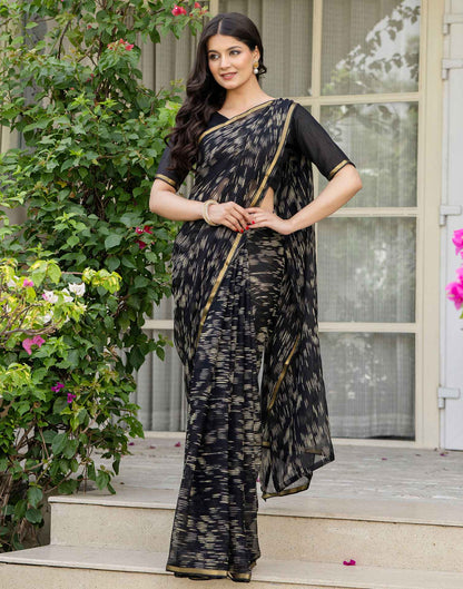 Black Chiffon Printed Saree