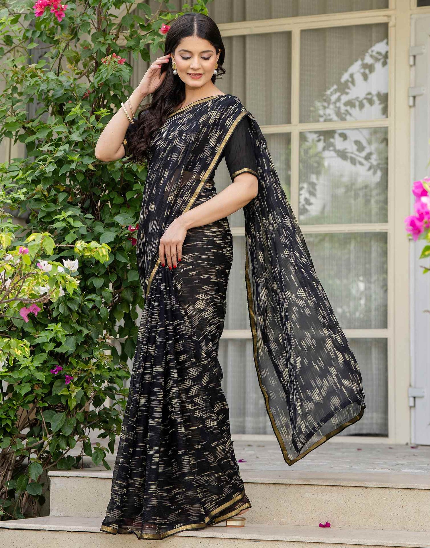 Black Chiffon Printed Saree