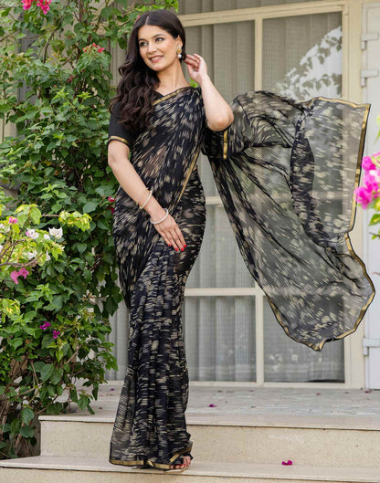 Black Chiffon Printed Saree