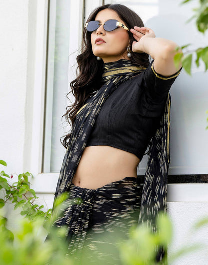 Black Chiffon Printed Saree