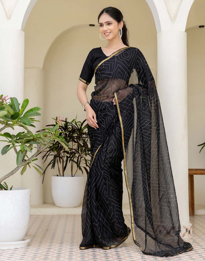 Black Chiffon Printed Saree
