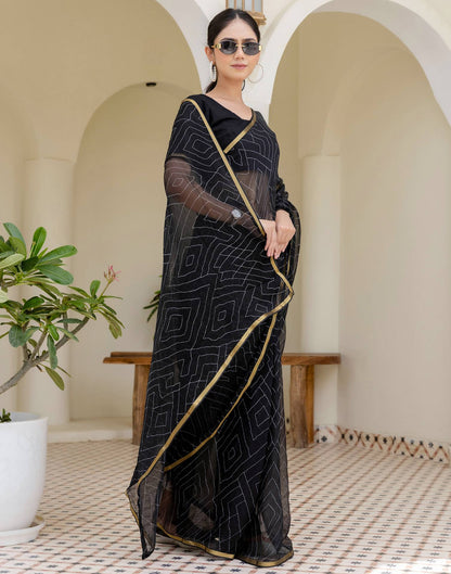 Black Chiffon Printed Saree