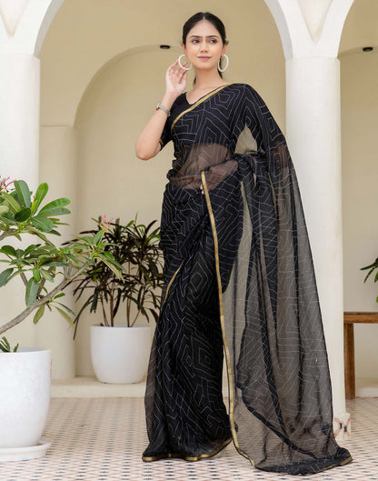 Black Chiffon Printed Saree