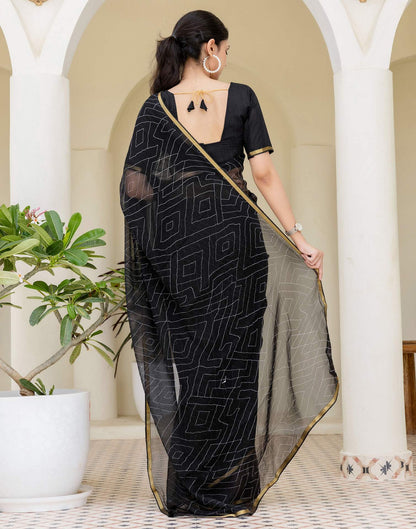 Black Chiffon Printed Saree