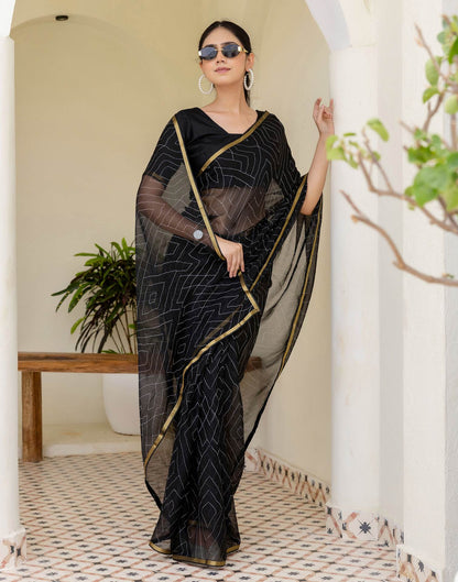 Black Chiffon Printed Saree