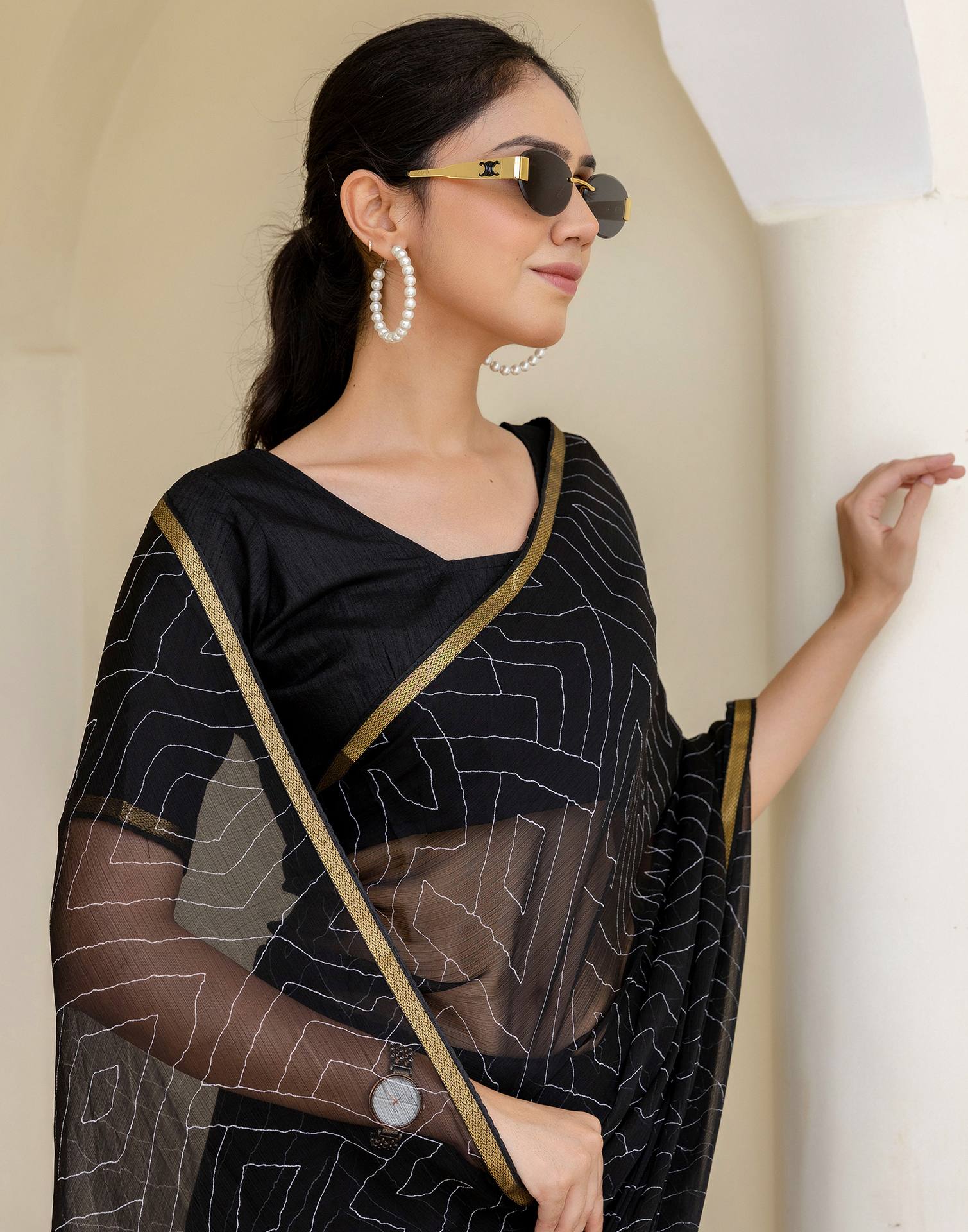 Black Chiffon Printed Saree
