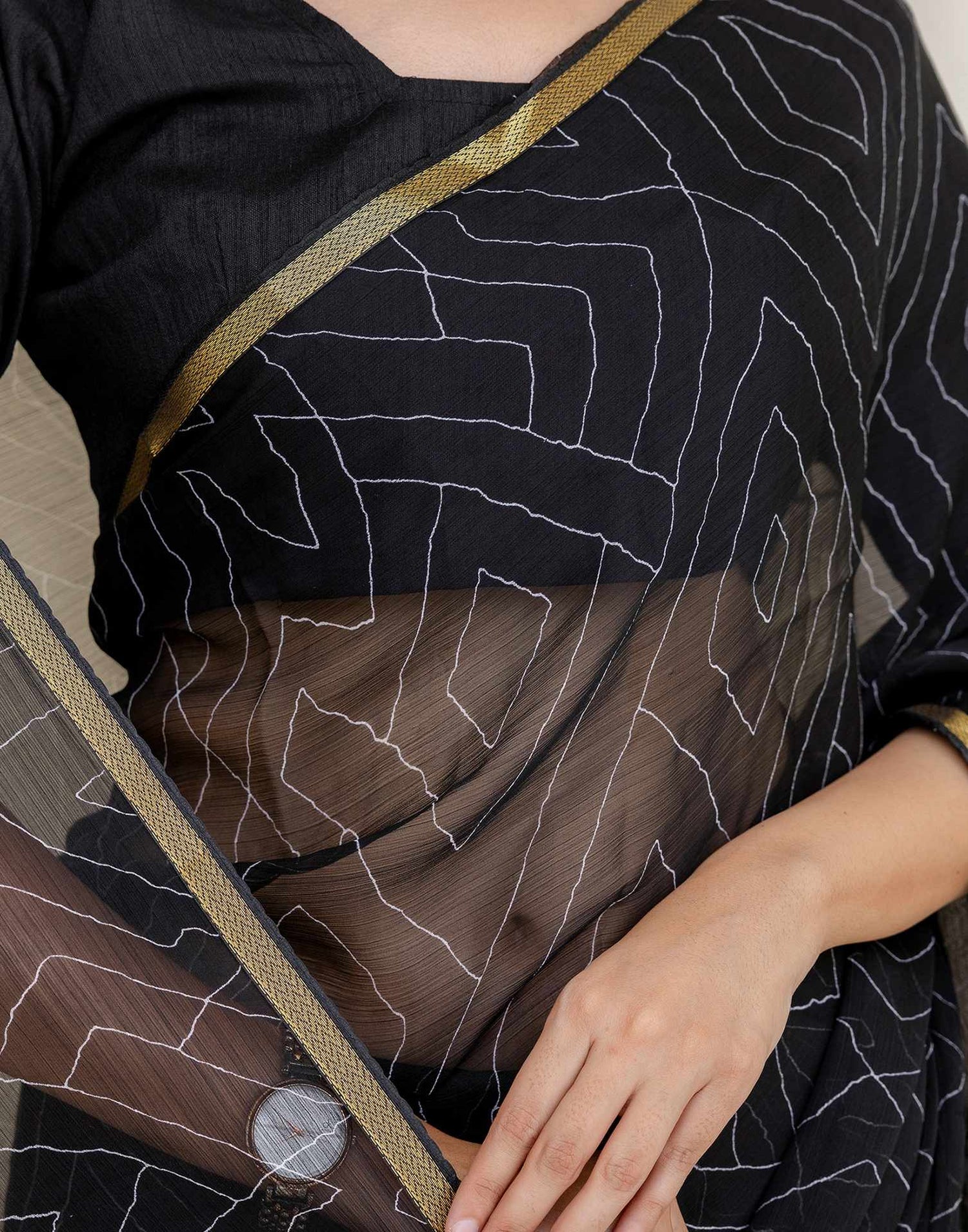 Black Chiffon Printed Saree