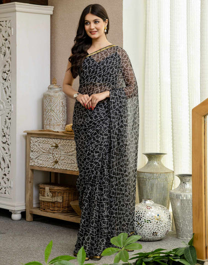 Black Chiffon Printed Saree