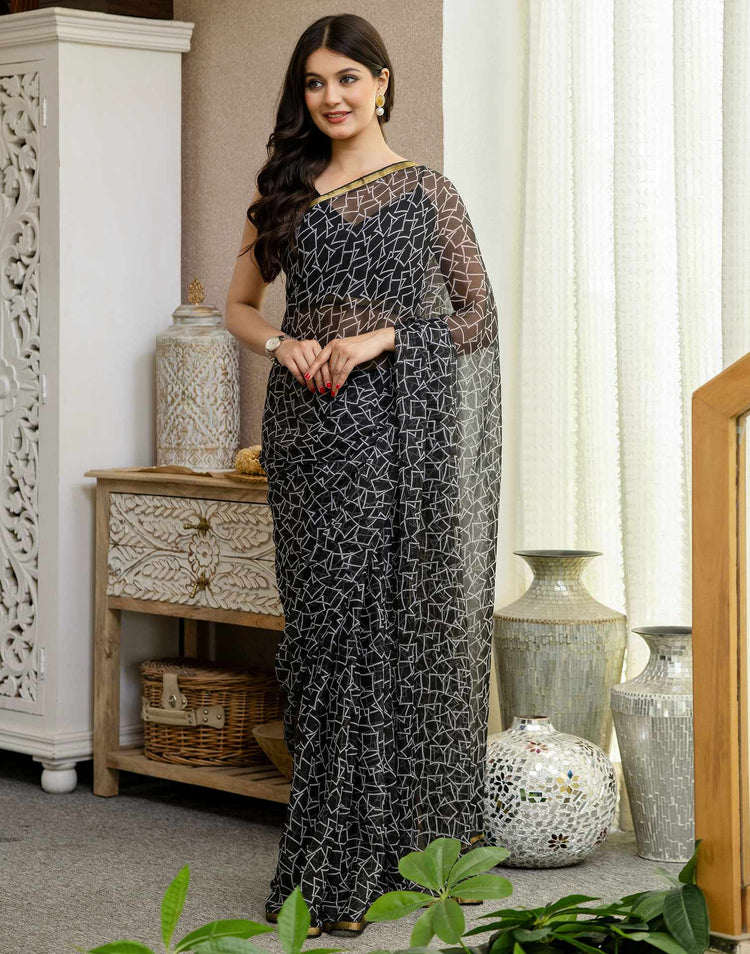 Black Chiffon Printed Saree