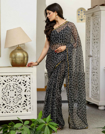 Black Chiffon Printed Saree