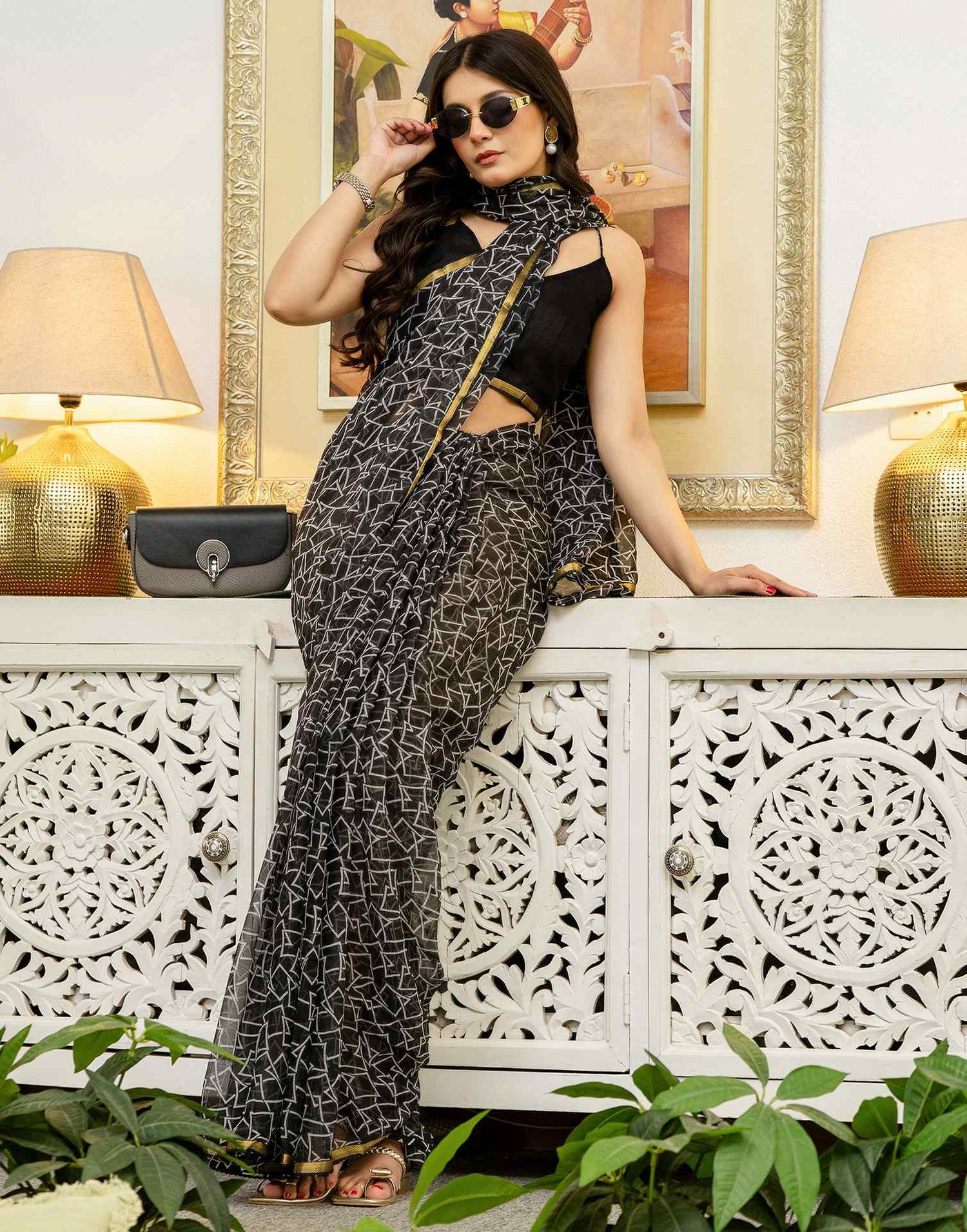 Black Chiffon Printed Saree