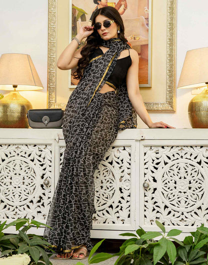 Black Chiffon Printed Saree