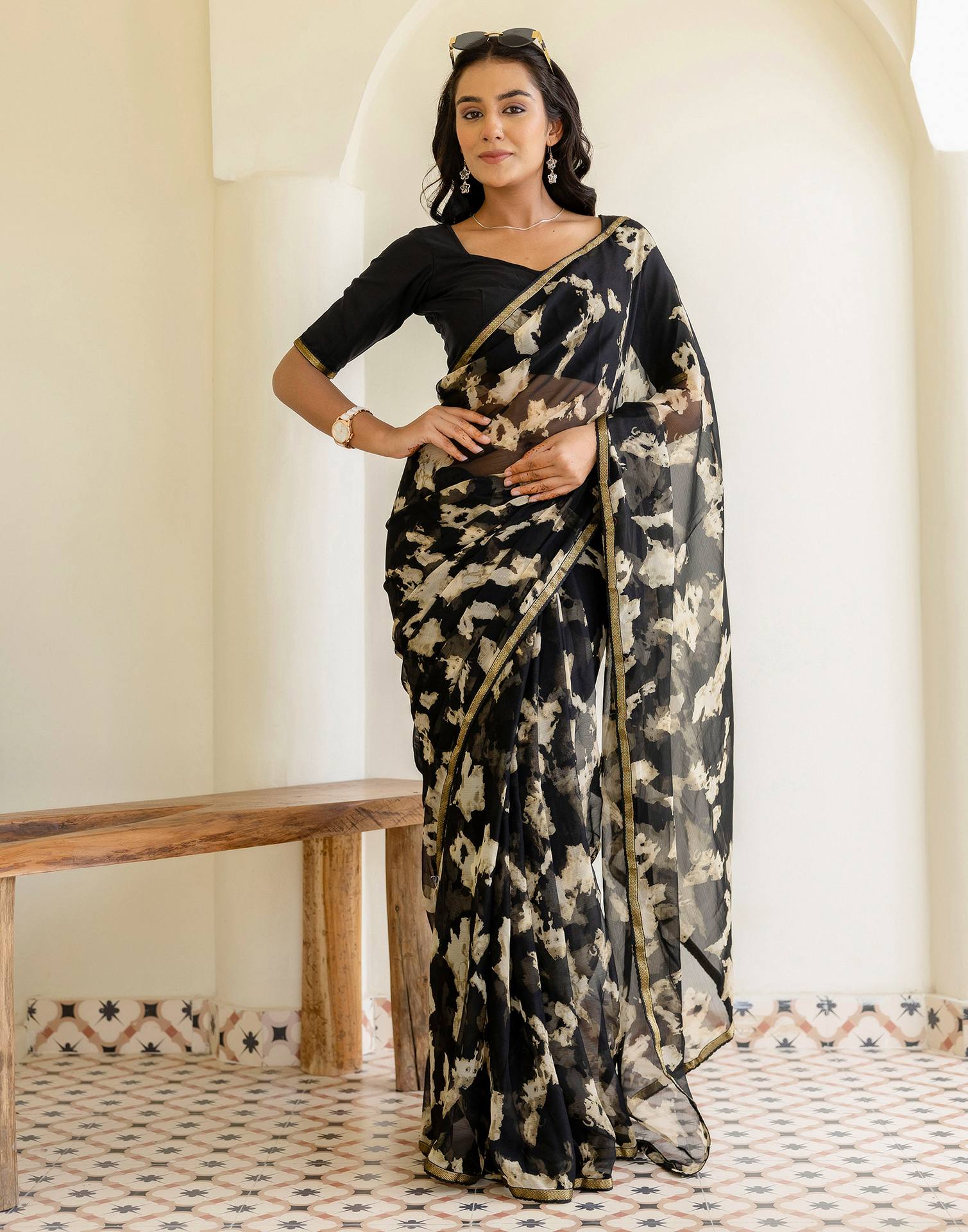 Black Chiffon Printed Saree