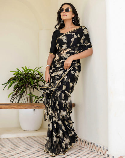 Black Chiffon Printed Saree