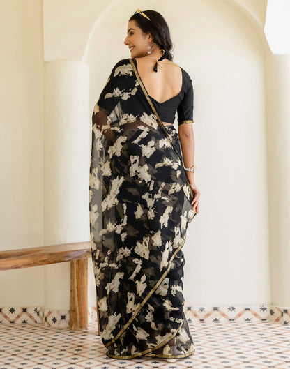 Black Chiffon Printed Saree
