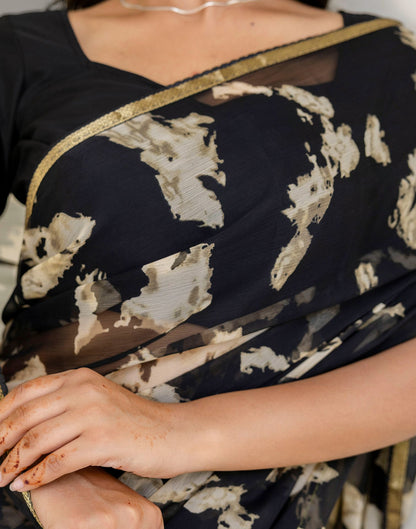 Black Chiffon Printed Saree