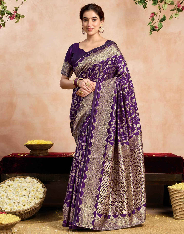 Dark Purple Silk Woven Banarasi Saree