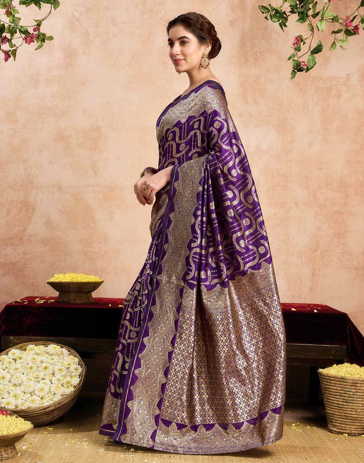 Dark Purple Silk Woven Banarasi Saree