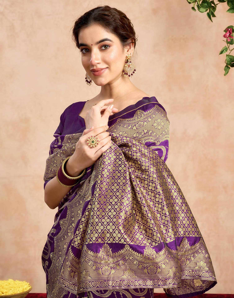 Dark Purple Silk Woven Banarasi Saree