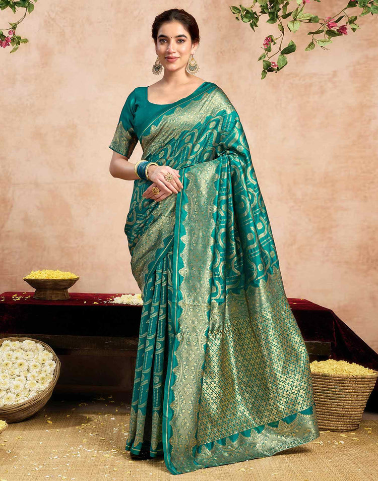Teal Green Silk Woven Banarasi Saree