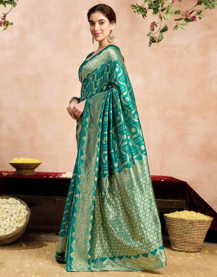 Teal Green Silk Woven Banarasi Saree