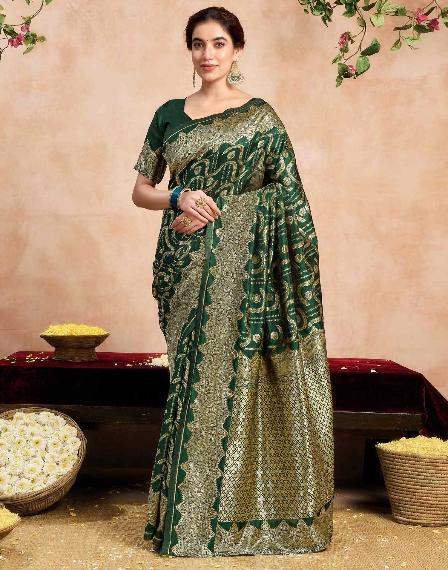 Dark Green Silk Woven Saree
