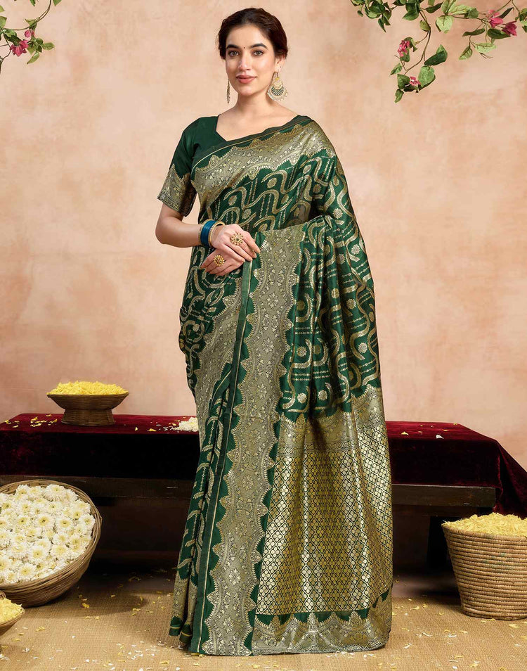 Dark Green Silk Woven Banarasi Saree