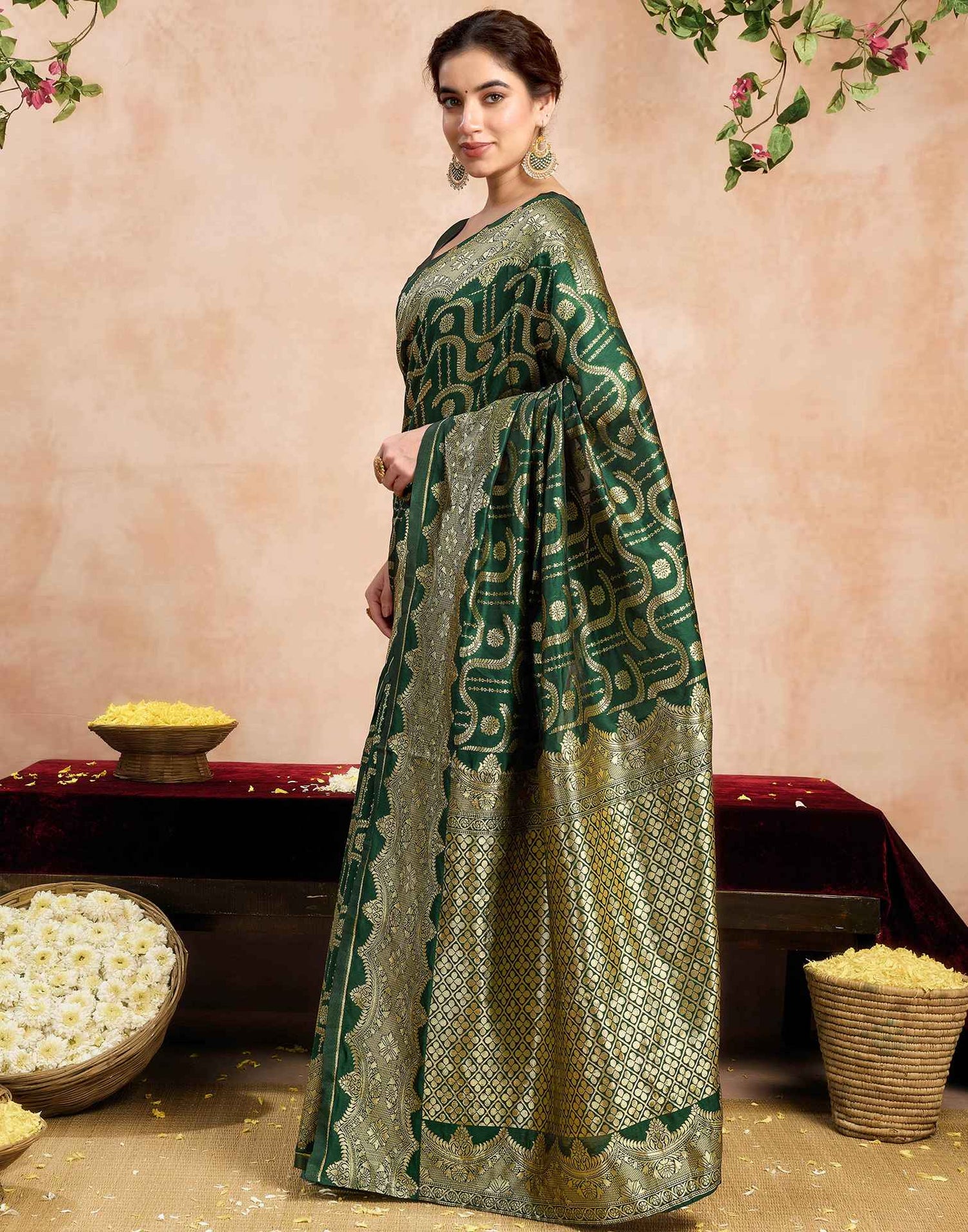 Dark Green Silk Woven Saree