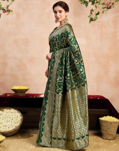 Dark Green Silk Woven Saree