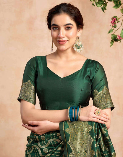 Dark Green Silk Woven Saree