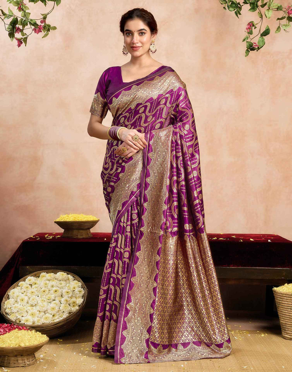 Magenta Silk Woven Banarasi Saree