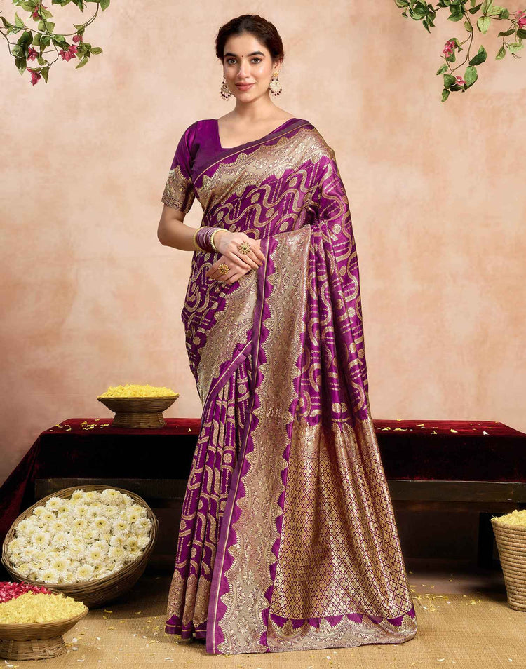 Magenta Silk Woven Banarasi Saree